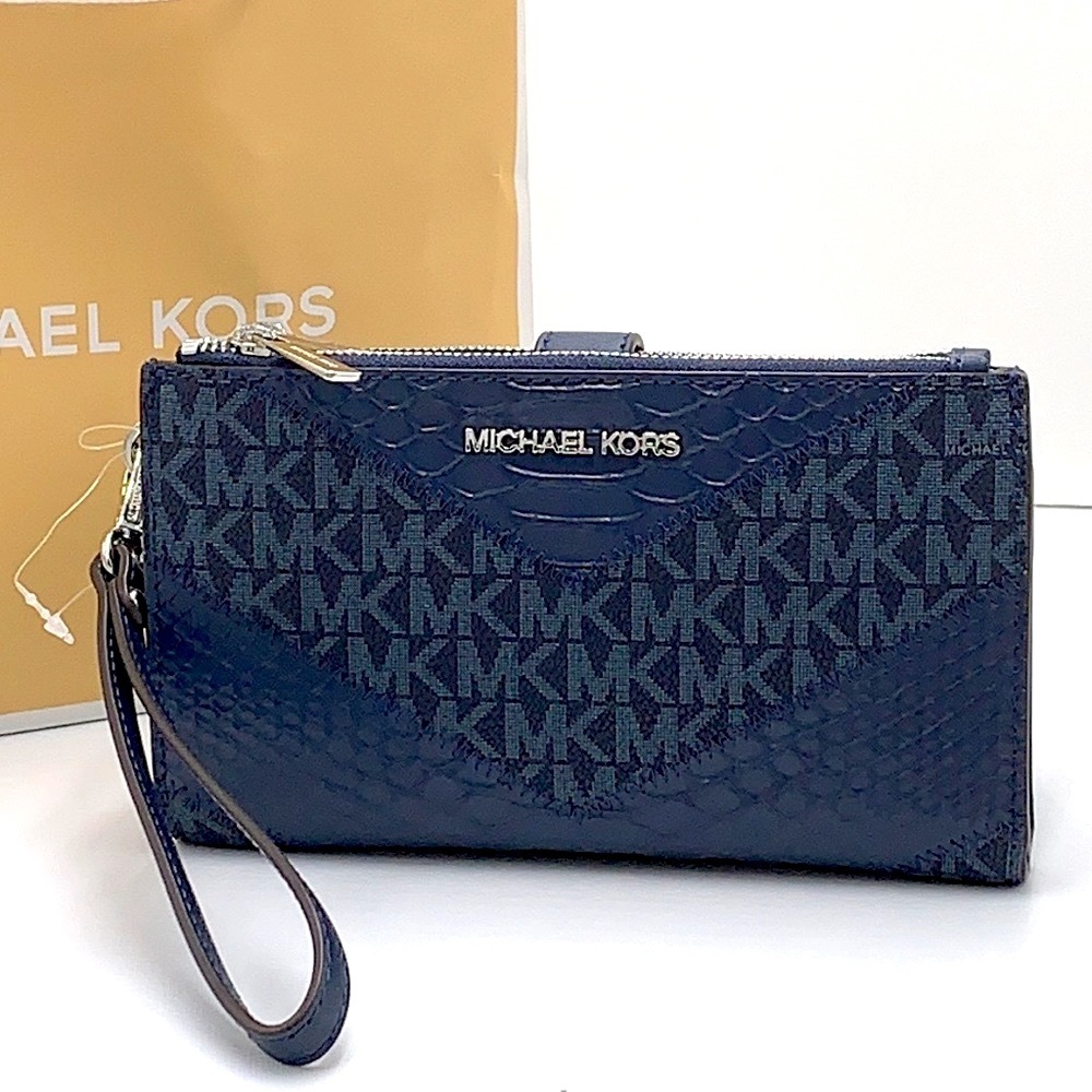 MICHAEL KORS LARGE DOUBLE ZIP WRISTLET
WALLET NAVY MULTI COLOR